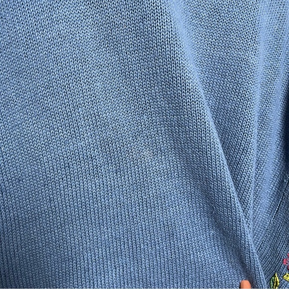 VTG 90s Women Cottage Core Cardigan Sweater Medium Blue Floral Embroidered - Picture 10 of 11